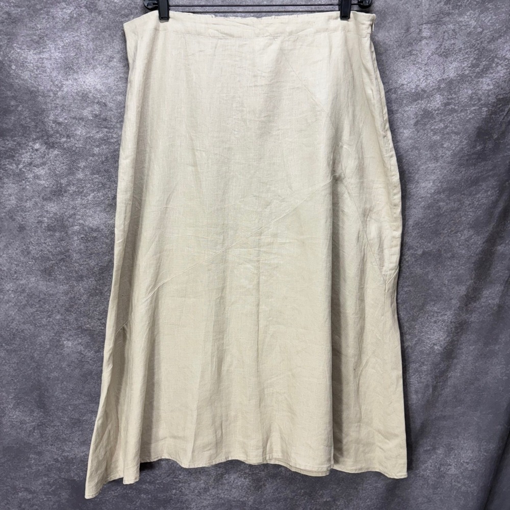 J Jill Love Linen A-Line Midi Skirt Size XL Sandbar Beige Minimalist Lagenlook
